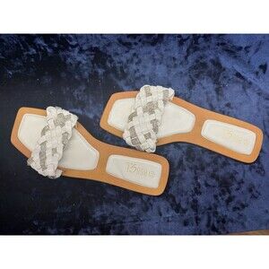 Rouge Helium Sandals Womens Sz 11 Braided Open Toe Slides Black Slip On White